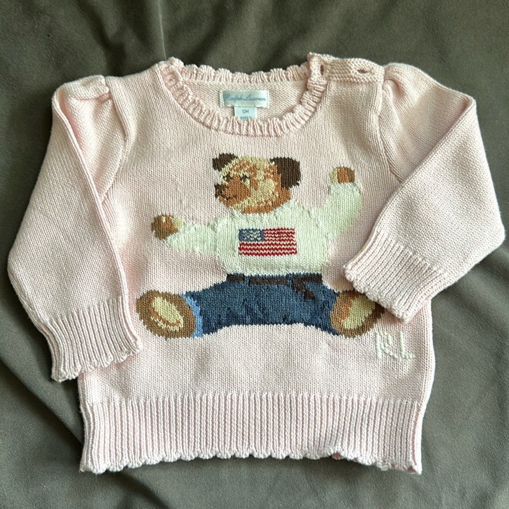 Ralph Lauren Light Pink Teddy Bear Knit Sweater - Kids